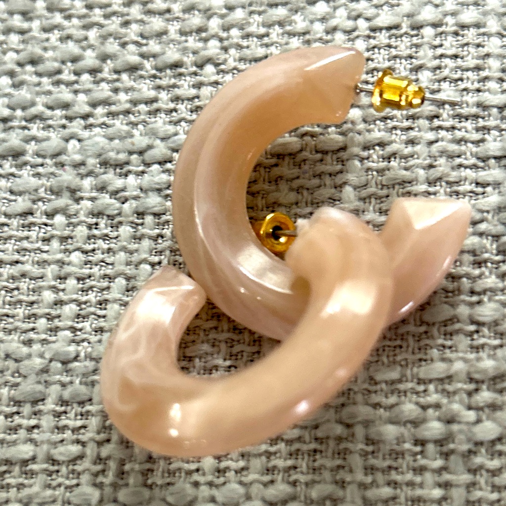 New Pink Marble Hoop, Earrings, Gold